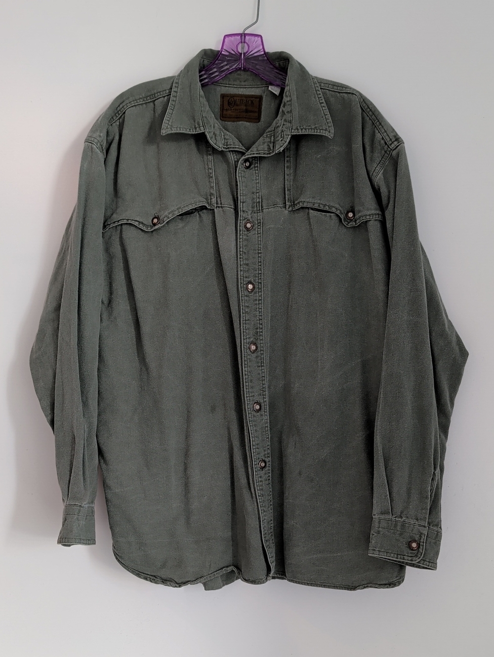 90s Outback Trading Company Gray Green Thick Long Sleeve Shirt Size Large